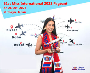 Pardati Shah flew to Japan to participate in Miss International by Nepal Airlines Corporation flight